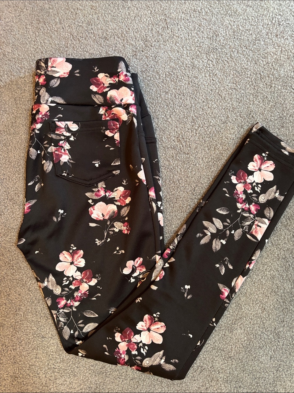 shosho Black Leggings with Pink & White Floral Print